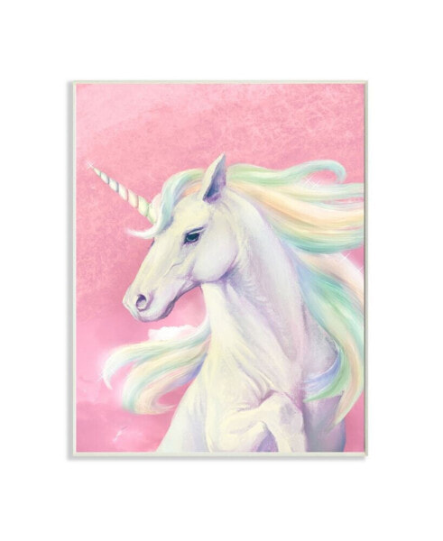 Pink Unicorn Portrait Playful Rainbow Hair Art, 10" x 15"
