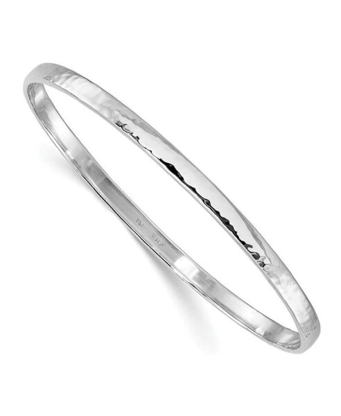 18K White Gold Solid Hammered Slip-on Bangle Bracelet