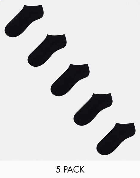 ASOS DESIGN 5 pack trainer socks in black