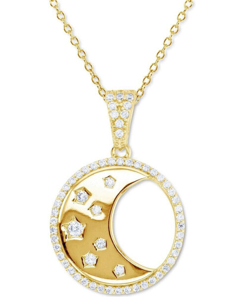 Macy's cubic Zirconia Crescent Moon Disc 18" Pendant Necklace in 14k Gold-Plated Sterling Silver