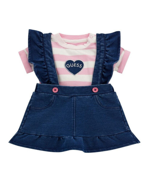 Baby Girl Bodysuit and Knit Denim Skirtall Set