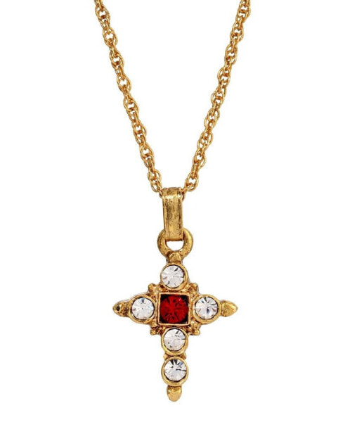Symbols of Faith 14K Gold Dipped Dark Red and Crystal Cross Pendant Necklace