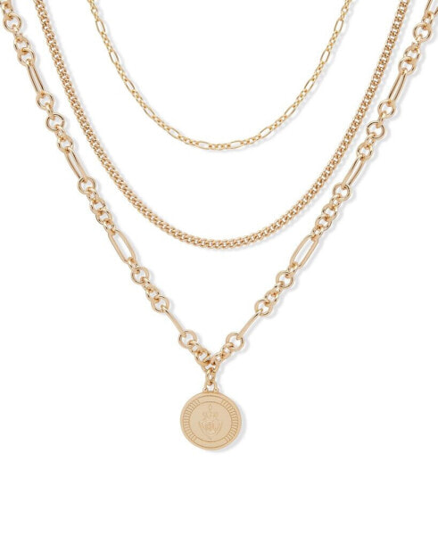 Gold-Tone Crest Layered Pendant Necklace, 16" + 3" extender
