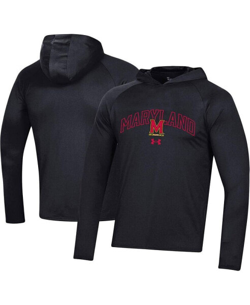 Men's Black Maryland Terrapins 2023 Sideline Tech Hooded Raglan Long Sleeve T-shirt