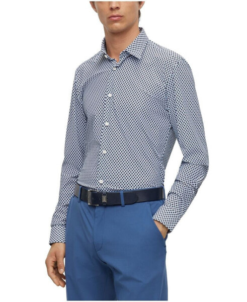 Men's Geometric-Printed Performance-Stretch Slim-Fit Dress Shirt