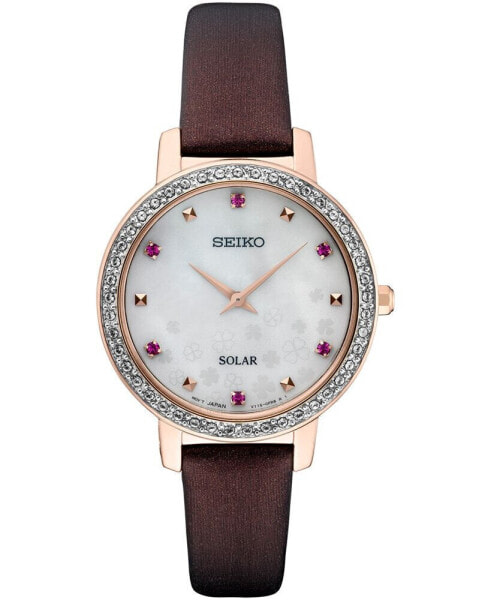 Women's Solar Crystal Burgundy Leather Strap Watch 30mm