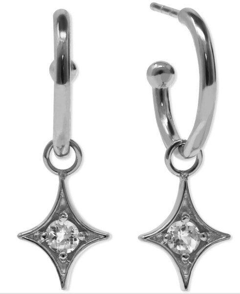 Gothic Star Charm Hoops Set With White Topaz In Sterling Silver