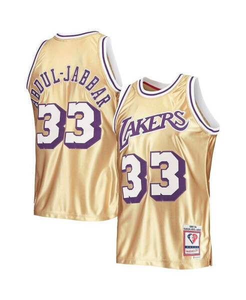 Men's Kareem Abdul-Jabbar Gold Los Angeles Lakers 75th Anniversary 1983-84 Hardwood Classics Swingman Jersey