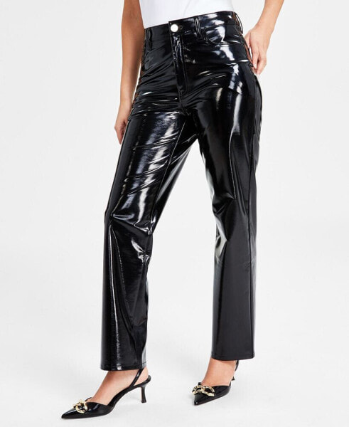 Women's High-Rise Patent Straight-Leg Pants, Created for Macy's