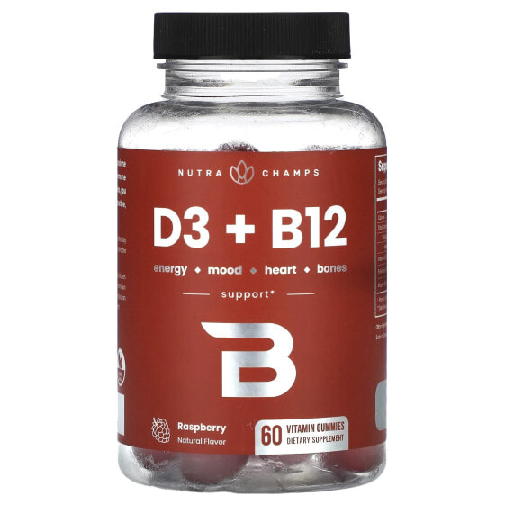 D3 + B12, Raspberry, 60 Vitamin Gummies