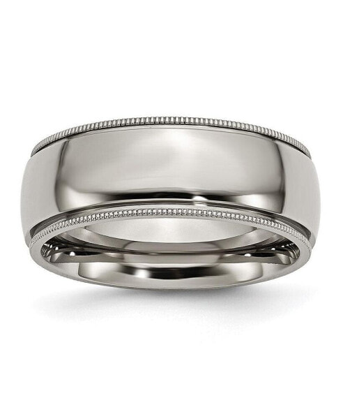 Titanium Polished Grooved and Beaded Edge Wedding Band Ring