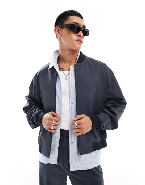 ASOS DESIGN smart co-ord bomber jacket with pocket detailing in grey