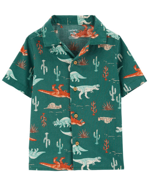 Baby Button-Front Dinosaur-Print Shirt 3M