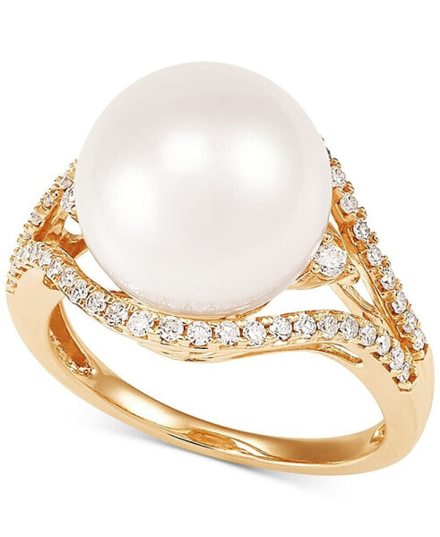 Cultured White Ming Pearl (11-13mm) & Diamond (1/3 ct. t.w.) Ring in 14k Gold