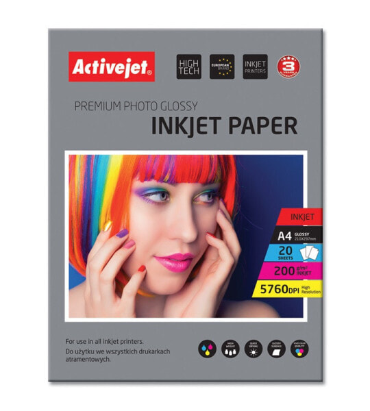 Activejet Фотобумага глянцевая AP4-200G20 для струйных принтеров, формат A4, 20 шт. - глянец - 200 г/м² - струйная печать - A4 - 21x29.7 см - белая