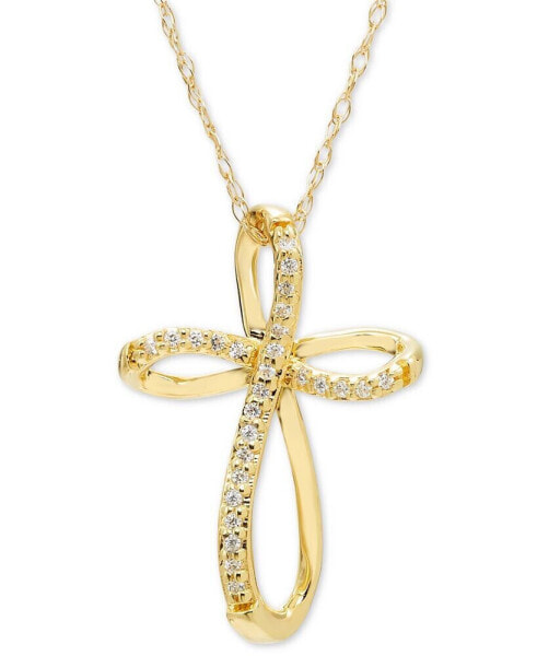 Diamond Open Cross Pendant Necklace (1/20 ct. t.w.) in 14K Yellow, White or Rose Gold