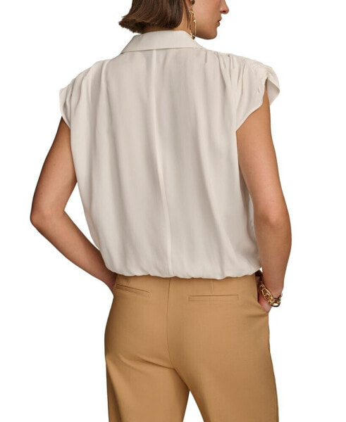 Women's Button-Front Short Sleeve Blouse