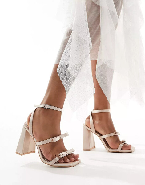 Be Mine Bridal Angelin bow block heel sandals in blush