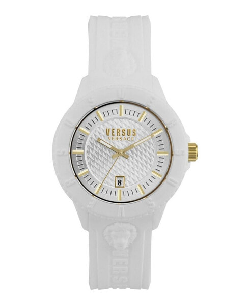 Men's 3 Hand Date Quartz Tokyo White Silicone Watch, 43mm