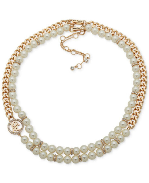 Gold-Tone Imitation Pearl Omega Double Row Necklace, 16" + 3" extender