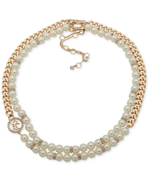 KARL LAGERFELD PARIS gold-Tone Imitation Pearl Omega Double Row Necklace, 16" + 3" extender