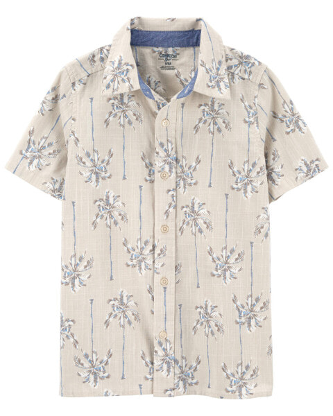 Kid Palm Print Chambray Button-Front Shirt 14