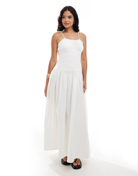 ASOS DESIGN poplin mix gathered bust maxi dress in cream