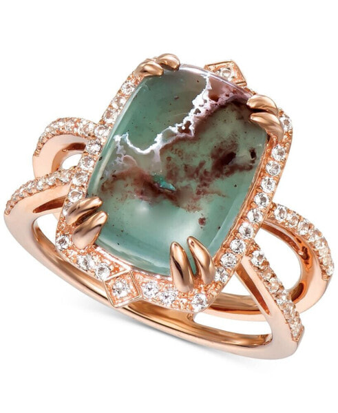 Peacock Aquaprase (14 x 10mm) & Vanilla Topaz (1/3 ct. t.w.) Statement Ring in 14k Rose Gold