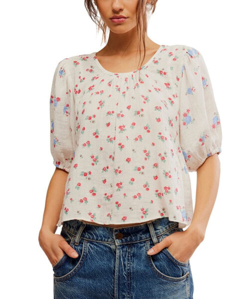 Women's Chloe Printed Cotton Cutout Tie-Back Top