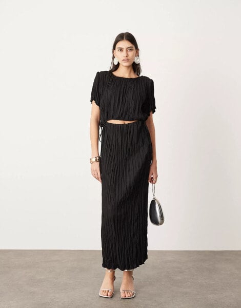 ASOS EDITION plisse textured midaxi skirt co-ord in black