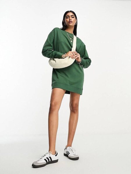 ASOS DESIGN oversized mini sweatshirt dress in khaki