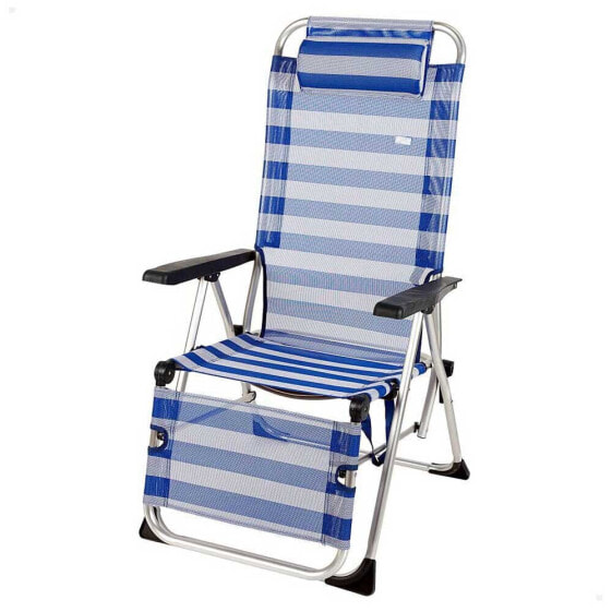 Пляжное кресло с подушкой AKTIVE Lounger, складное, с искусственной кожей, синее/белое, 5 положений, до 110 кг, спорт и отдых, Туризм и отдых на природе, Кемпинговая мебель, бренд: AKTIVE