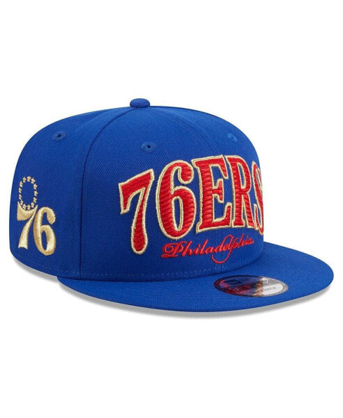 Men's Royal Philadelphia 76ers Golden Tall Text 9FIFTY Snapback Hat