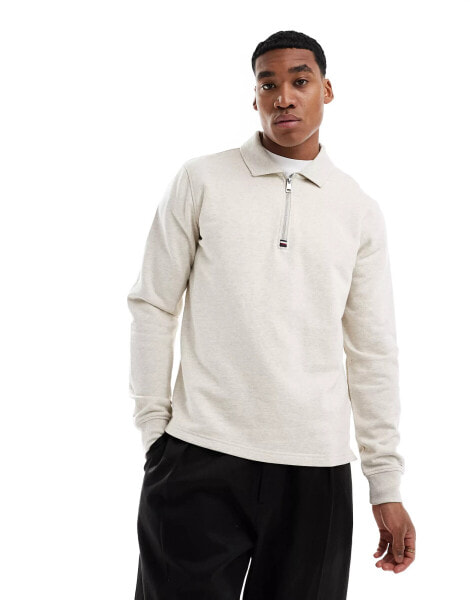 Tommy Hilfiger terry half zip jumper in oatmeal