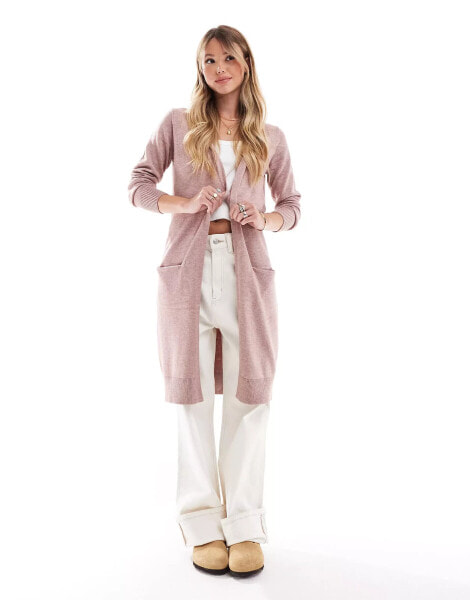 JDY longline cardigan in dusky pink