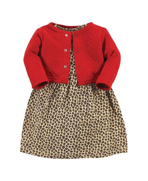 Baby Girls Quilted Cardigan and Dress, Leopard Red