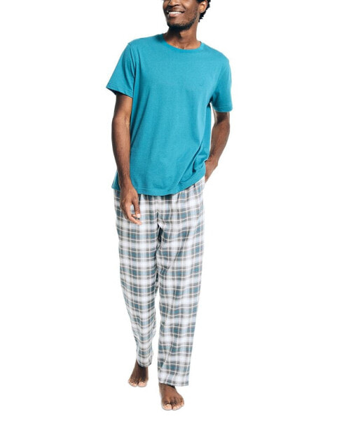 Пижама Nautica мужская 2-х предметная классического кроя с футболкой и клетчатыми брюками