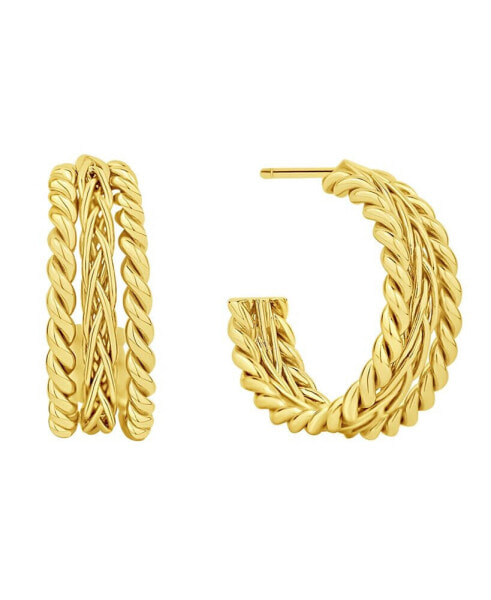 Silver-Plated or 18K Gold-Plated Twist and Braid C Hoop Earring