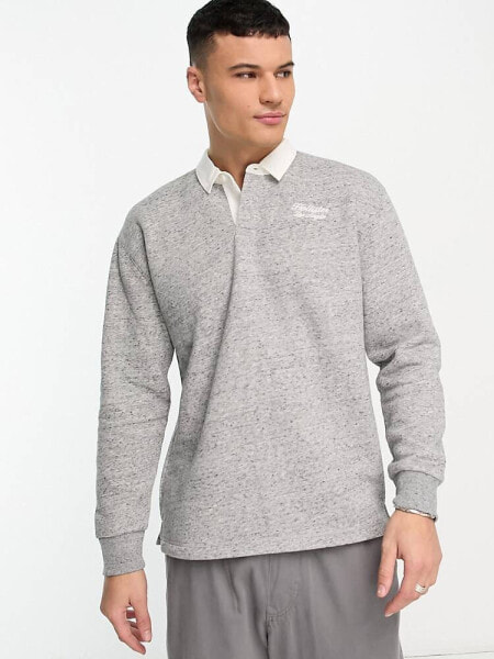 Hollister varsity logo relaxed fit rugby polo in grey marl