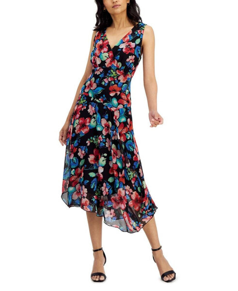 Women's Floral-Print Asymmetrical Midi Dress