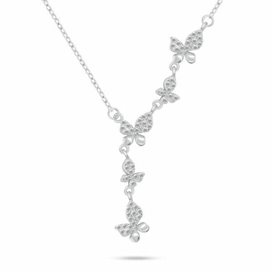 Delicate silver necklace Butterflies with zircons NCL175W