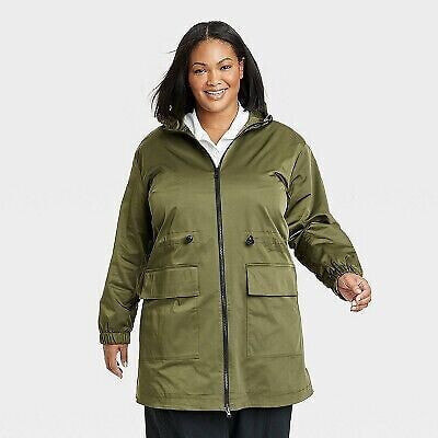 Women's Utility Rain Jacket - Ava & Viv Olive Green 1X