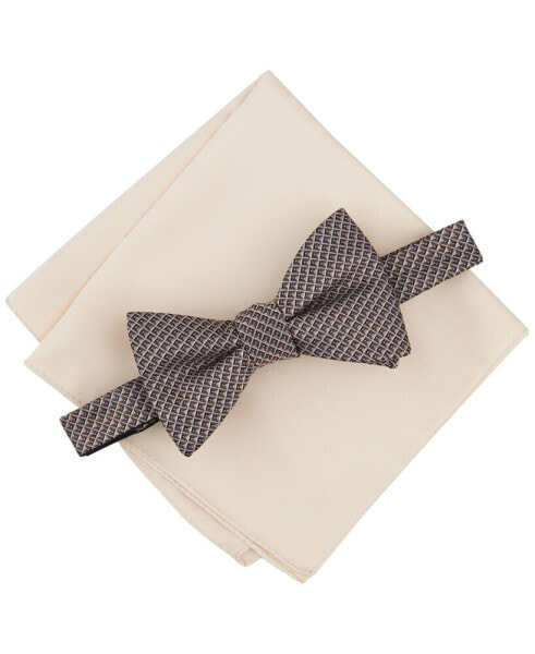 Men's Galway Mini-Chevron Bow Tie & Solid Pocket Square Set, Created for Macy's