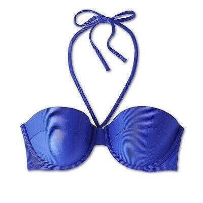 Women's Lightly Lined Ribbed Halter Bikini Top - Shade & Shore Blue 32C