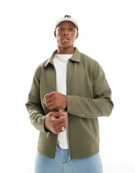 ASOS DESIGN scuba jacket with zip details in khaki