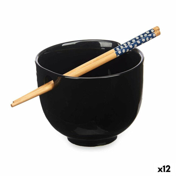 Тарелка черная из бамбука Kinvara Bowl 24 x 10,7 x 13,3 см. Трости азиатско-восточные 12 шт.