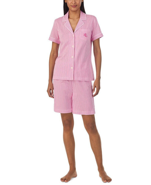Women's 2-Pc. Short-Sleeve Notch-Collar Bermuda Pajama Set