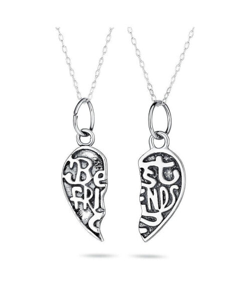 Bling Jewelry 2 PCS Best Friend Forever BFF Split Broken Puzzle Heart Break Apart Pendant Necklace For Women For Teen Sterling Silver