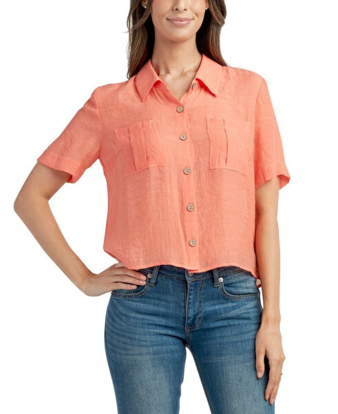 Juniors' Boxy Drop-Shoulder Button-Front Shirt