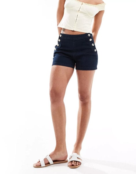 Morgan button detail denim shorts in indigo wash